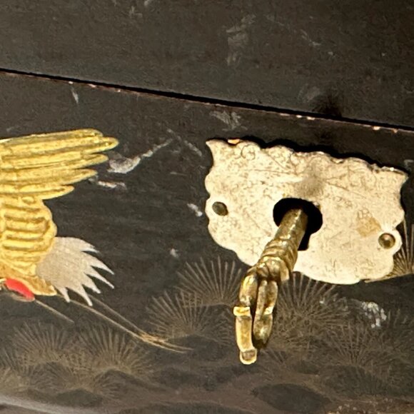 Vintage Japanese Black Enamel Musical Jewelry Box w/ Bronze Inlay – Beautiful - Picture 11 of 12